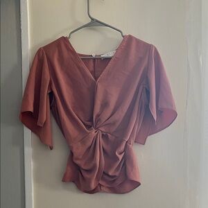 Astr Rust V-Neck Twist Front Blouse